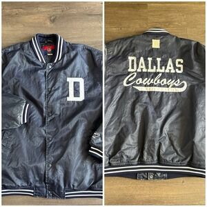 Dallas Cowboys NFL Reebok Vintage Gridiron Classic Men LARGE Button Bomber Coat